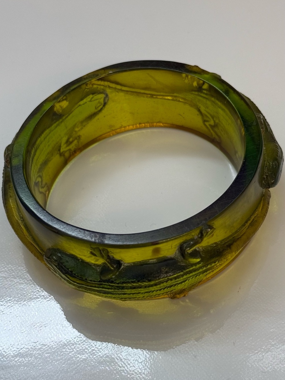 Vintage Green Resin Bangle Bracelet - Signed